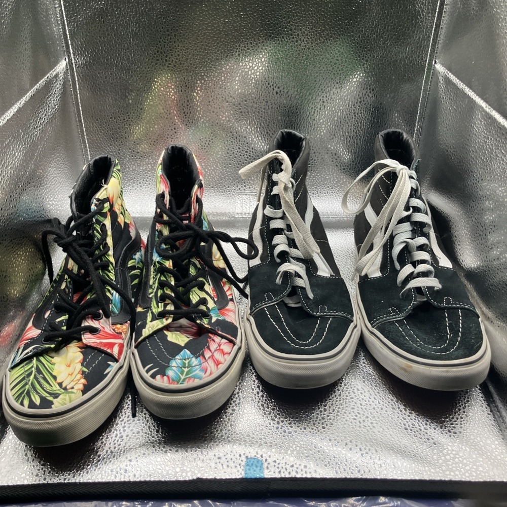 Vans Sk8-Hi Floral Tropical /Blk High Top Skate Wm Size 9.5 Men's 8(lot of 2)
